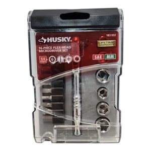 Juego de enchufes de trinquete Husky Microdriver 1/4 de pulgada de unidad cabeza flexible herramienta 16 piezas - Imagen 1 de 4