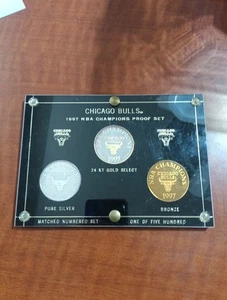 Chicago Bulls Championship .999 Troy Oz Silver Coin Set Michael Jordan Vtg 1990s - Picture 1 of 8