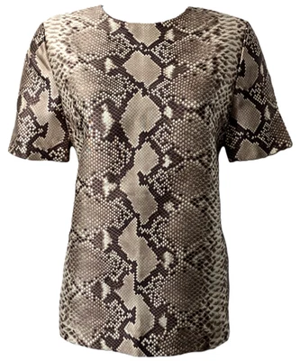 Tory Burch Python Silk Top 0 XS Wool Mikado Boxy Blouse Snake Print Brown Office - Image 1 of 4