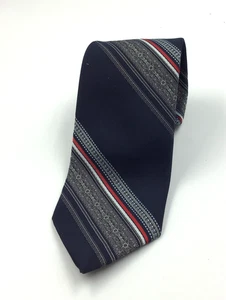 Corbata clásica a rayas Geoffrey Beene azul oscuro rojo gris poliéster vintage - Imagen 1 de 5