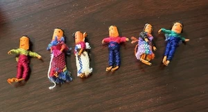 SET OF 6 VINTAGE HANDMADE GUATEMALAN TROUBLE DOLLS IN BOX - Picture 1 of 6