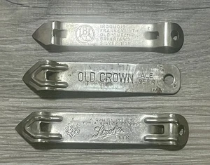 3 VINTAGE ADVERTISING BEER BOTTLE & CAN Metal OPENERS Old Crown, IBI, Stroh - Picture 1 of 5