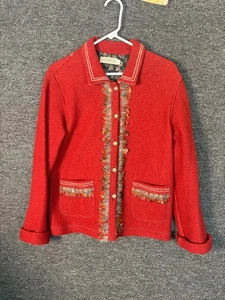 CanvasBacks Red Tweed Blazer Jacket Women's Sz Small Wool and feather Button - Picture 1 of 7