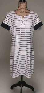 Tommy Hilfiger - Classic White & Navy Stripe T-Shirt Dress - Women's Size Large - Picture 1 of 3