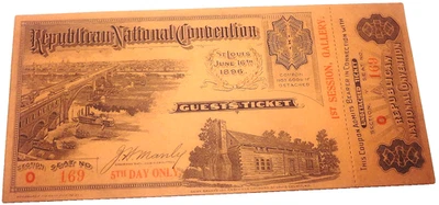 VRare 1896 Wm. Boleto de la Convención Nacional Republicana McKINLEY - COMPLETO - COMO NUEVO - Imagen 1 de 4