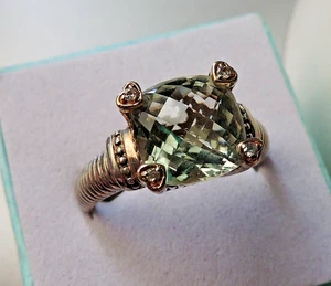 Grüner Amethyst und Diamant Ring 14kt & 925 Gr. 10 - Bild 1 von 18