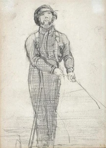 Portrait Of A Fisherman - Small Antique Pencil Drawing - 19th Century - Picture 1 of 2