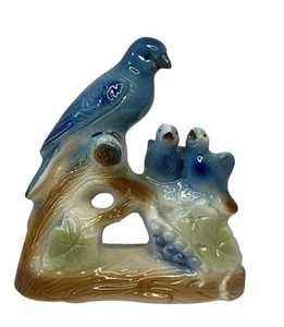 Vtg MCM - INARCO? - Ceramic Bluebird Family Chicks Figurine Branch Nest Birds - Picture 1 of 13
