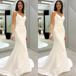 Chiffon Wedding Dresses V Neck Sleeveless Beach Boho Mermaid Grass Bridal Gowns - Picture 1 of 10