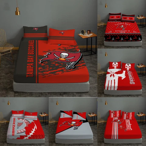 Tampa Bay Buccaneers Fitted Sheet Pillowcases 3Pcs Deep Pocket Bed Sheet Set Cover