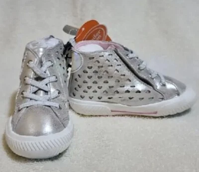 WONDER NATION Infant Baby Girl Size 2 Heart High Top Sneaker • Silver Pink NWT - Image 1 of 4