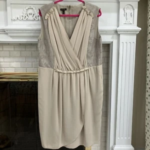ESCADA Cocktail/Party Sleeveless V-neck Faux Wrap Dress Sz-46 USA 16 Beige NWOT - Picture 1 of 13