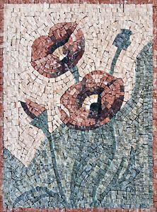 FL004, 19.69"×11.81" Red Roses Kitchen Backsplash Mosaic Wall Art
