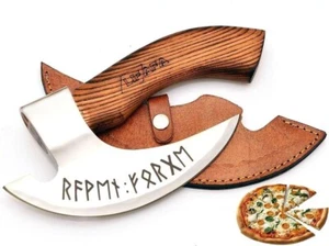 Handmade Custom Viking Pizza Cutter Axe Stainless Steel Blade & Leather Sheath A - Picture 1 of 7