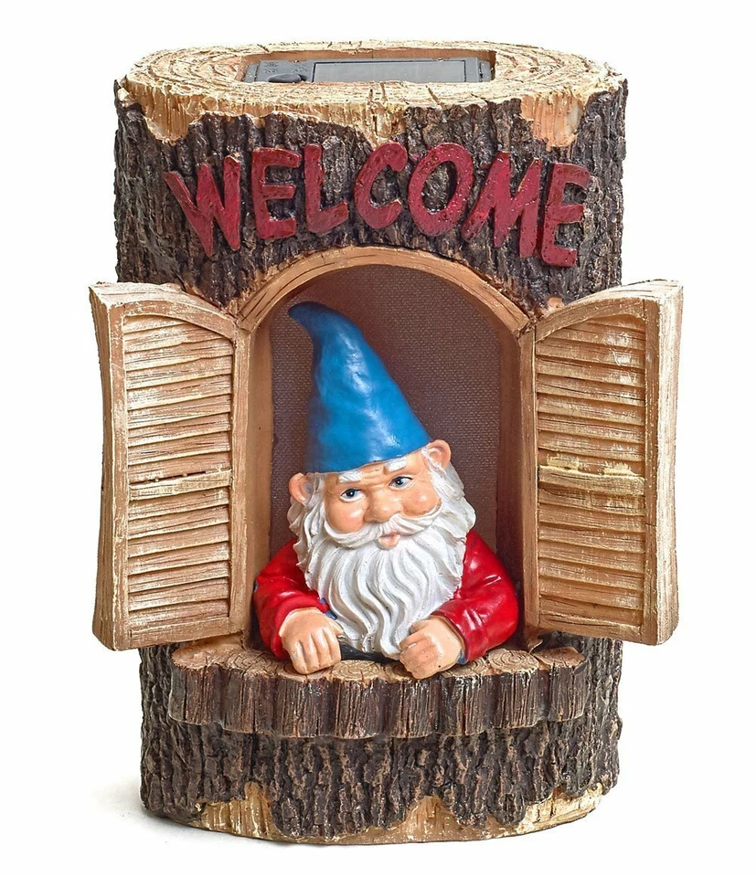 Bo-Toys Gnome Welcome Garden House Outdoor Decor Stump With Solar Lights