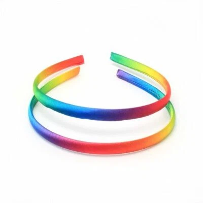 2 Alice Bands Pastel Rainbow Satin 1cm Headband Hair Band Childrens Girls Kids