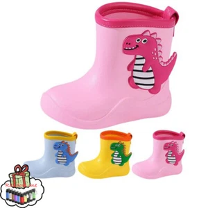 Kids Girls Rain Boots Boys Cartoon Dinosaur Rain Shoes Non Slip Rubber Boots q - Picture 1 of 17
