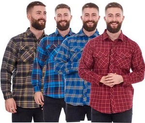 Mens Flannel Check Shirts Yarn Dyed Cotton Brushed Long Sleeve Casual Top - Picture 1 of 32