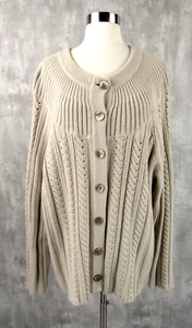 J. Jill 3X Chunky Cable Knit Beige Oatmeal Cardigan Sweater Cotton Angora - Picture 1 of 5