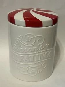Hallmark Seasons Treatings Swirl Cookie Jar Peppermint Candy Cane Canister - Picture 1 of 8