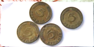 4x 5 Pfennig 1949 J  Bank Deutscher Länder Münze Geld I10 - Bild 1 von 2