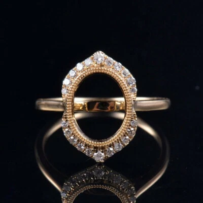 Custom Vintage Oval 8x10MM Natural Diamond Semi Mount Women Ring 14K Yellow Gold - Image 1 of 4