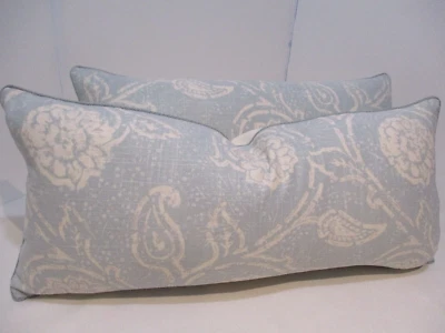 Light Faint Baby Blue & Ivory, Pillow Covers, "Gala Floral" 24 1/2" x 11 1/2". - Image 1 of 4