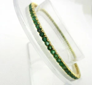 18k Solid Yellow Gold Slip On Bracelet Bangle Round Emerald 3.8 tcw Stackable - Picture 1 of 5