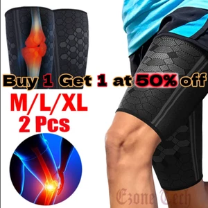 Men Women Thigh Compression Sleeves Quad and Hamstring Support Upper Leg Braces - Picture 1 of 9