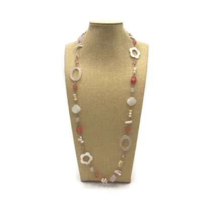 Premier Designs Blush Mother Of Pearl Freshwater Pearl Shell Beaded Necklace 36" - Image 1 of 4