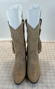 Women's Laredo Beige Fringed Western Cowboy Boots Size 8 - Picture 1 of 5