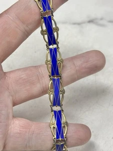 Vintage Ivar Holth Sterlingsilber Goldwaschung blaue Emaille Armband Norwegen wie abgebildet - Bild 1 von 8