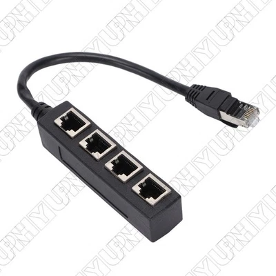RJ45 Splitter Adapter LAN Ethernet Cable 1 to 4 Way Female Port Connector Plug - Image 1 of 4