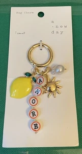 AMORE Tiles Lemon, Sun & Pearl Charms Bag Tag KeyChain KeyRing Holder - Picture 1 of 5