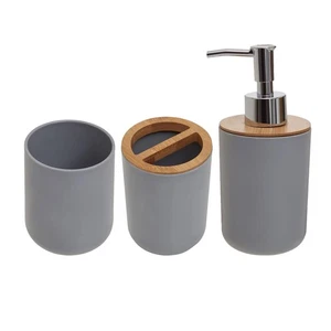 Grau Badaccessoire 3er Set Becher Zahnbürstenhalter Seifenspender Minimal - Bild 1 von 4