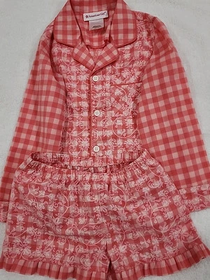 American Girl Peach Checked Pajama Set Size 6 Preowned - Image 1 of 4
