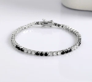 Bracciale tennis rotondo in argento sterling 925 con spinello nero e... - Foto 1 di 8