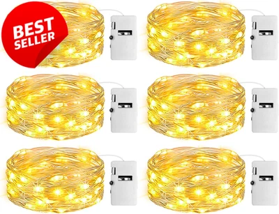 Paquete de 6 luces de hadas temporizador de batería 7 pies 20 LED impermeable cadena blanca cálida - EE. UU. Foto 1 de 4