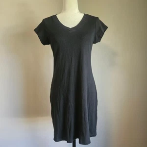 Newport News Dress Small Black Cotton V Neck Cap Sleeve T Shirt Comfy Chic Vtg - Picture 1 of 8