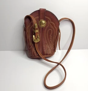Cartera Bandolera Western Vaquera Bota Cuero Acentos Dorados - Imagen 1 de 10