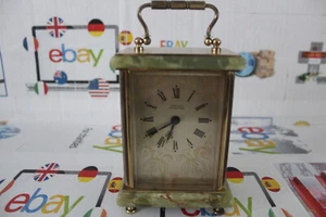 Hughes Ashbourne  Carriage Brass Clock With Green Stone Detail - Picture 1 of 9