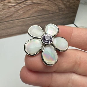 Lia Sophia White Purple Flower Rhinestone Brooch Pin Silver Tone - Picture 1 of 7