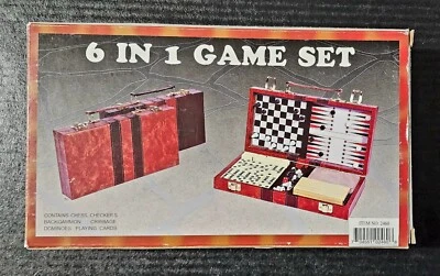 Game Set Dominoes Chess Checkers Cribbage Backgammon & Deck Cards FUN! 6-in-1 - Image 1 of 2