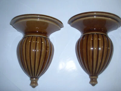 Juego de 2 apliques de pared de cerámica marrón usados Foto 1 de 3