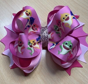 Pretty Pink Baby Shark Inspired Hair Bow  - Picture 1 of 2