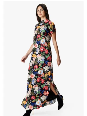 Wayward Fancies eShakti 3X 24W Floral Maxi Shift Crepe Dress Pockets Bow Trim - Image 1 of 4