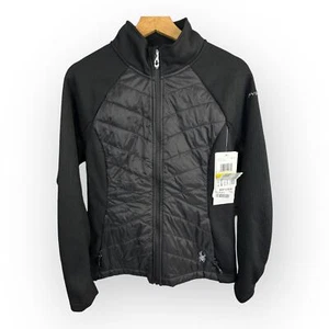 Spyder Womens size Medium Nova Hybrid Sweater Fleece Zip Up Jacket Black New - Picture 1 of 12