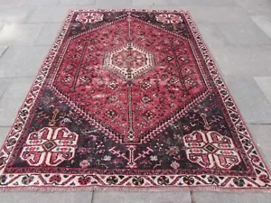 Vintage noszony ręcznie robiony tradycyjny orientalny wełna wyblakły czerwony różowy dywan 270x185cm - Zdjęcie 1 z 13