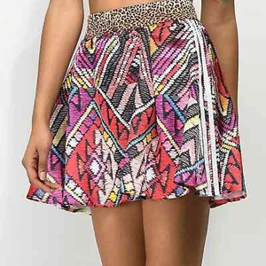 Adidas X Farm Rio Skater Skirt SMALL Mixed Geo Print Flare Mini Stripe Leopard S - Picture 1 of 8