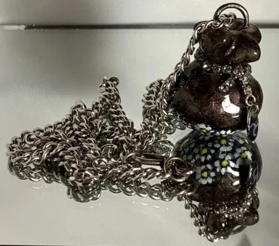 Handcrafted Artisan Cinch Bag Daisy Bottom Pendant, Thick Stainless Steel Chain - Image 1 of 4